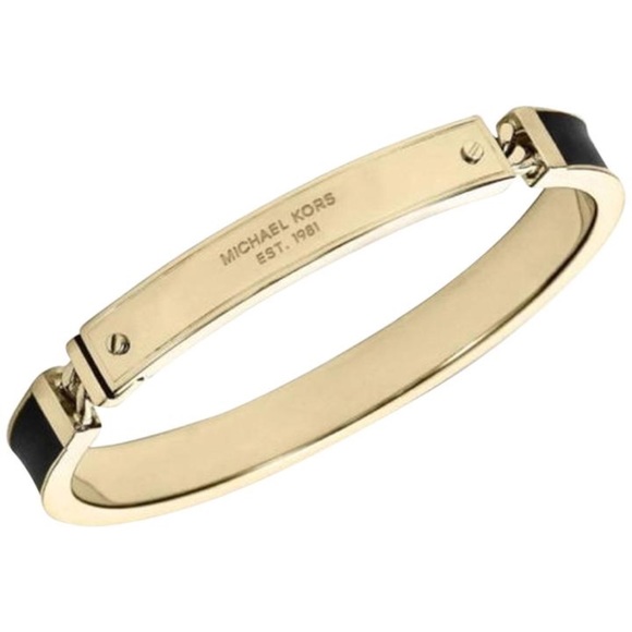 Michael Kors Jewelry - Michael Kors Goldtone & Black Logo Plaque Bracelet